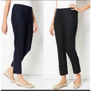 NWT J. Jill TALL LONG Pant Trouser Linen Black Stretch Button Travel Classic Med